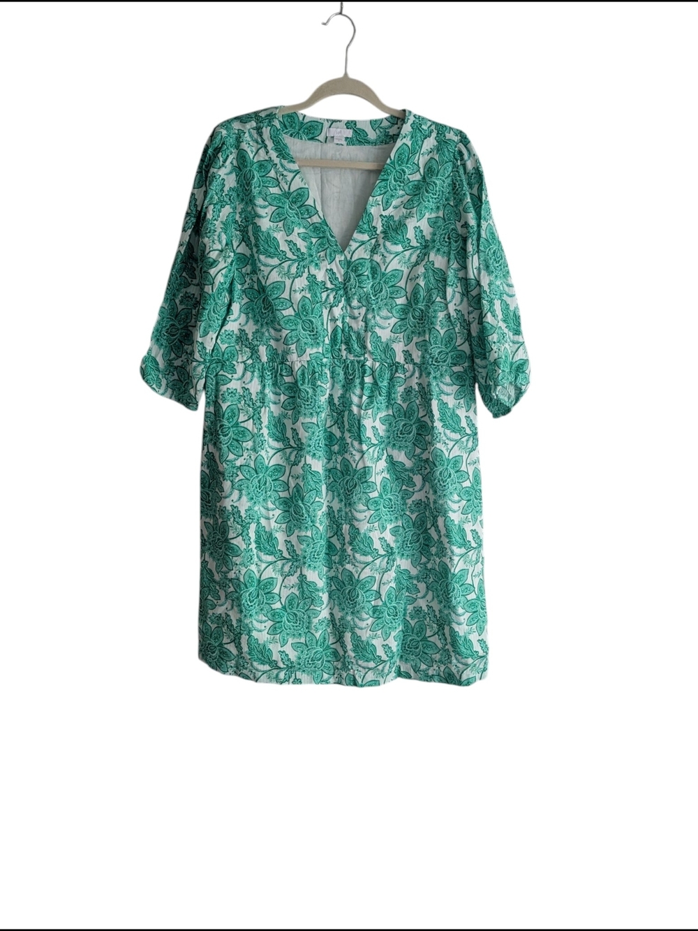 J. Jill Green and White Print 3/4 Slv Resort Dress sz.M